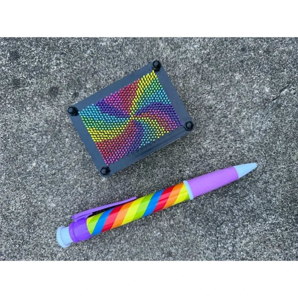 Rainbow Pin Art Toy and Jumbo Rainbow Novelty Pen Set Colorful Sensory Desk Toy